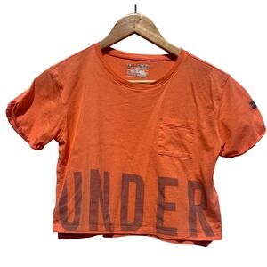 Under Armour HeatGear Orange Cropped Pocket T-Shirt Girls Youth Medium Graphic